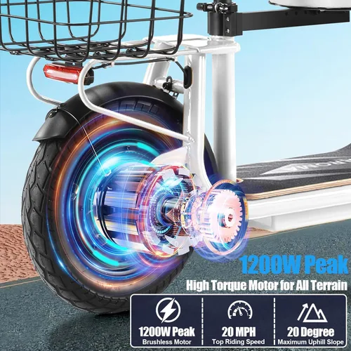Vista 81 de Caroma Electric Scooter with Seat, Max 30 Miles Range&20MPH Speed, Peak 800/1200W Motor, Foldable Electric Scooter for Adults and Teens, Commuter E