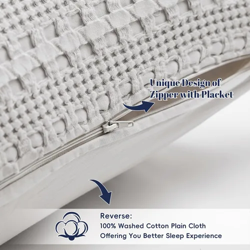 Vista 409 de PHF - Fundas de almohada 100% algodón con tejido gofre europeo, 26 x 26 pulgadas, 2 unidades para decoración elegante del hogar, para cama, sin