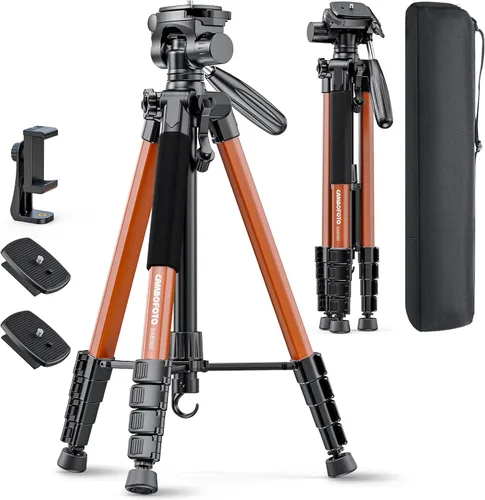 Vista 7 de CAMBOFOTO Trípode de cámara de 74", Trípode de aluminio profesional/Soporte para cámara mirrorless/DSLR/Teléfono celular/Videocámara/GoPro, con Gris