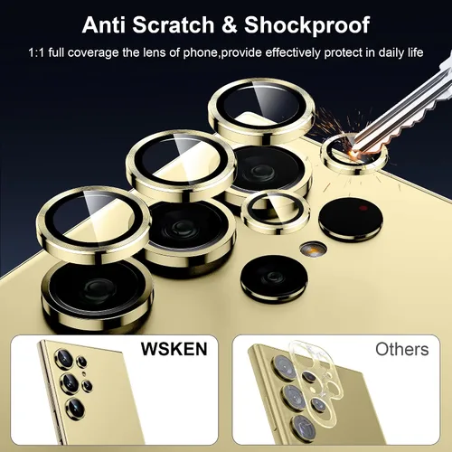 Vista 3 de WSKEN Protector de lente de cámara para Samsung Galaxy S24 Ultra, vidrio templado 9H ultra delgado resistente a los arañazos con círculo de aluminio