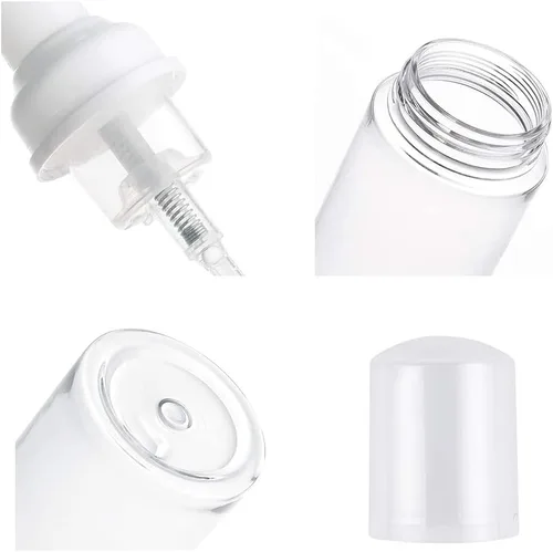 Vista 2 de Paquete de 3 botellas con bomba de espuma, dispensador de jabón líquido de plástico vacío transparente, contenedor de embalaje de maquillaje