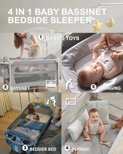 Vista 2 de Moisés 4 en 1 para bebé, cuna de noche para bebé, 5 funciones, cama de noche, cuna, cambiador para bebé recién nacido
