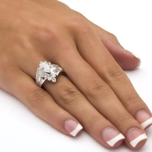 Vista 3 de Anillo de promesa, estilo Balakie Diamond Silver Fashion Cut Compromiso Aniversario Joyería