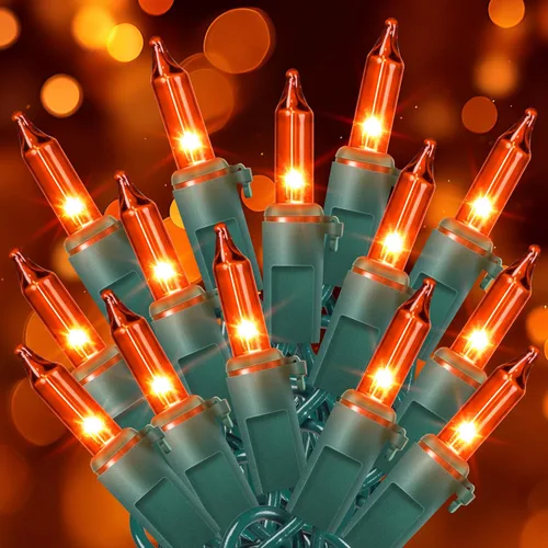 woohaha Luces de Halloween para exteriores, paquete de 2 bombillas incandescentes de 13 pies, 50 luces incandescentes y mini luces de cable verde,
