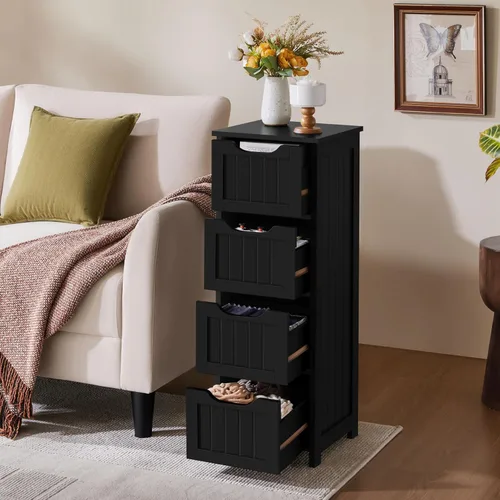 Vista 4 de Yaheetech Armario de suelo de baño, organizador de almacenamiento lateral de madera, 4 cajones, gabinete independiente para baño/pasillo/sala