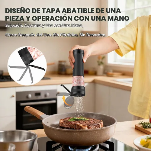 Vista 8 de Juego de molinillo eléctrico de sal y pimienta, ajuste mejorado de 2 velocidades, 5 grosores ajustables externos, molino automático recargable