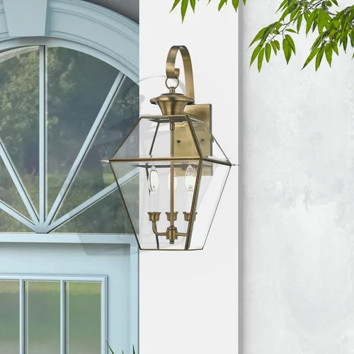 Vista 12 de Livex Lighting 2381-01 Westover - Farol de pared para exteriores, 3 luces, latón antiguo