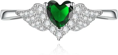 Bonitos anillos para mujer, anillos apilados para mujer, alas y forma de corazón, circonita cúbica de cobre forro polar verde con licencia oficial