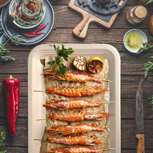 Vista 6 de Paquete de 10 platos de comida, platos de papel rectangulares, aptos para microondas, a prueba de remojos, resistentes a cortes, compostables