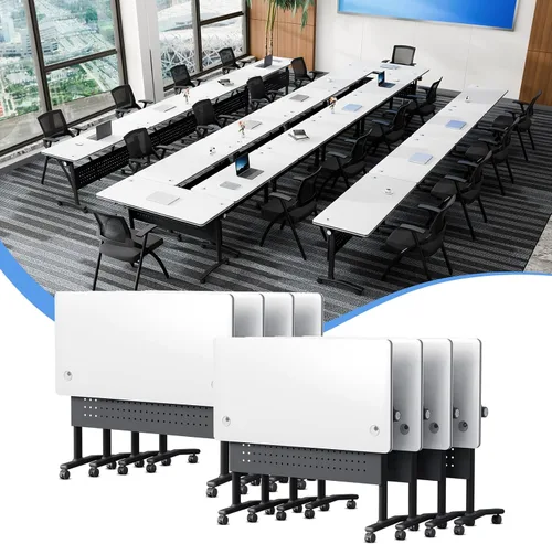 Vista 10 de Mesa de conferencias plegable con ruedas, mesa modular para sala de conferencias con 2 ojales para cables, mesas móviles de sala de reuniones