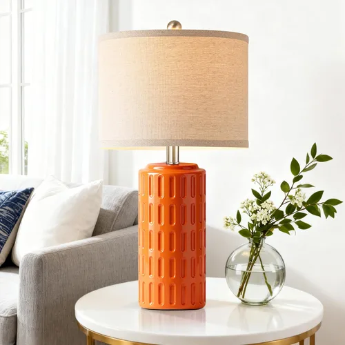 Vista 5 de PARTPHONER Juego de 2 lámparas de mesa de cerámica modernas de granja de 23 pulgadas, lámparas de noche naranjas para dormitorio y sala de estar