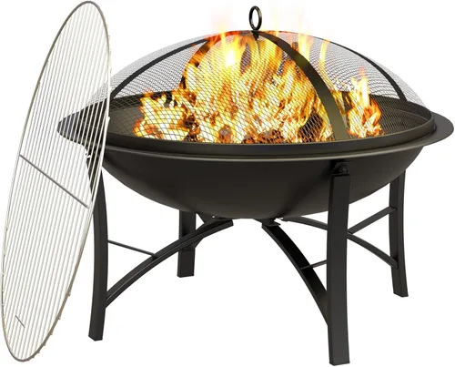 Vista 8 de Fire Beauty - Chimenea para exteriores de combustión de madera, parrilla de acero para barbacoa con rejilla de cocina, cubierta protectora