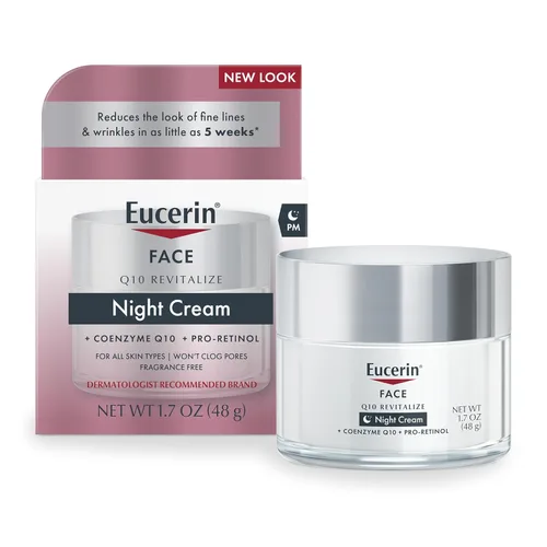 Eucerin Q10 Crema Antiarrugas Nocturna + Pro-Retinol, Crema Facial para Piel Sensible, Frasco de 1.7 Onzas