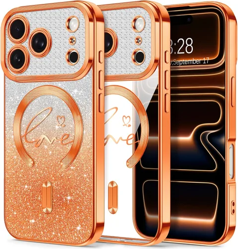 Vista 82 de Hython Funda para iPhone Air con purpurina, compatible con MagSafe Love Heart fundas magnéticas transparentes para teléfono para mujeres y niñas