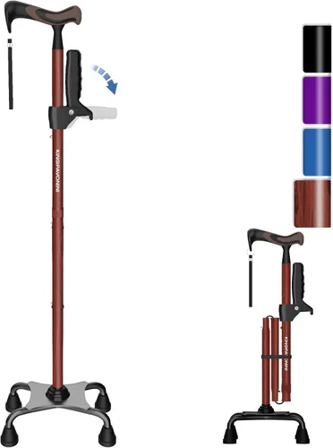 Vista 10 de KingPavonini Bastón de caminar para mujeres/hombres con segundo mango, plegable y ajustable con base de 4 puntas para estar de pie, ayuda ligera