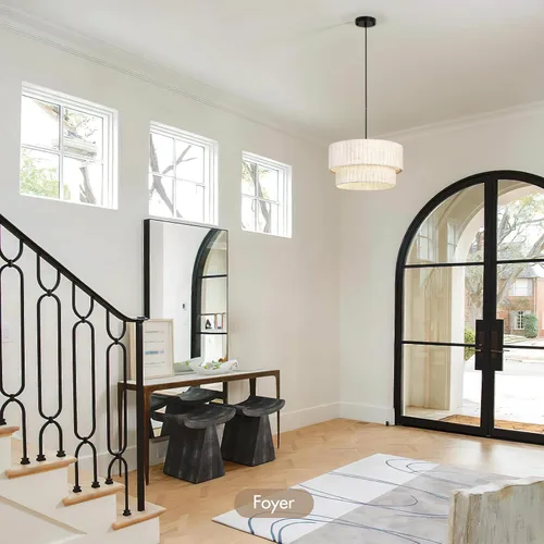 Vista 8 de Lámpara de araña de granja moderna de 16 pulgadas – Lámpara colgante de tiras de lino en capas, lámpara de iluminación rústica regulable