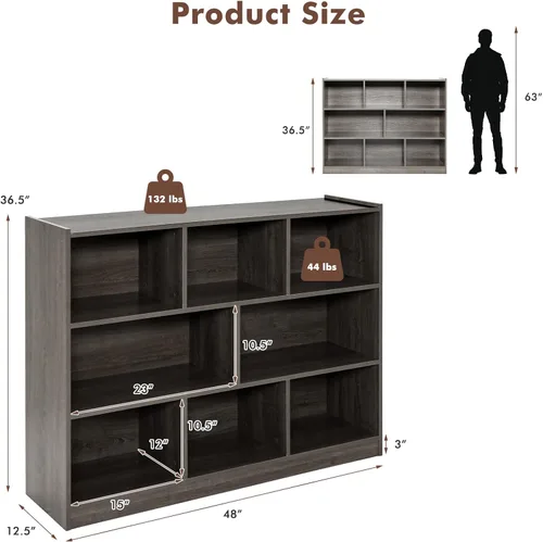 Vista 10 de Giantex Estantería de madera de 8 cubos, estantería independiente abierta de 3 niveles, estante de exhibición multiusos para sala de estar