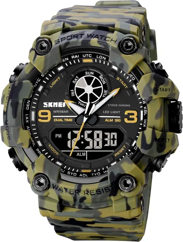 Vista 2 de FANMIS Reloj deportivo analógico digital de doble pantalla para hombre, multifuncional, militar, 164.0 ft, impermeable, con alarma, cronómetro