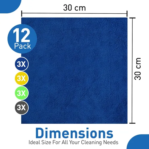 Vista 3 de Paño de limpieza de microfibra - Paquete de 12 - 4 colores surtidos - 12 x 12 pulgadas - Toalla de microfibra versátil y lavable para automóviles