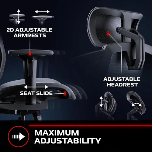 Vista 5 de RESPAWN FLEXX Silla ergonómica de oficina y juegos con soporte lumbar, reclinable de malla transpirable con reposacabezas y brazos ajustables, Negro