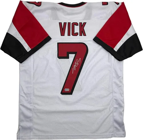 Camiseta de fútbol americano Atlanta blanca firmada por Michael Mike Vick con COA PSA/DNA