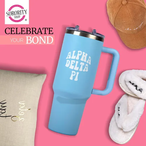 Vista 7 de Sorority Shop Alpha Phi - Vaso de 40 onzas con asa, para mujer, bonito vaso con grabado de hermandad de mujeres, vasos aislados para mantener tus