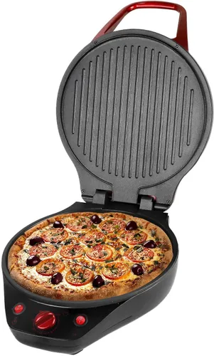 Brentwood TS-124R - Máquina de pizza antiadherente de 12 pulgadas y parrilla con temporizador, color rojo