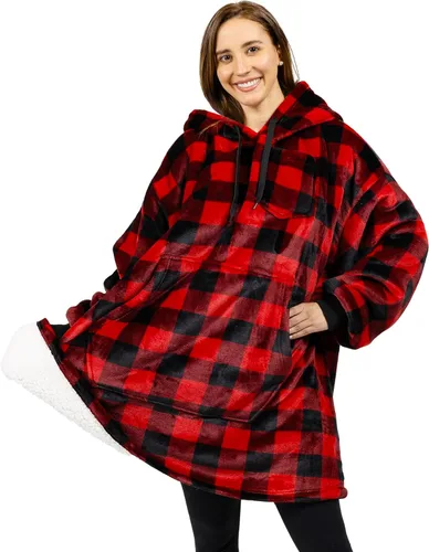 Vista 14 de PAVILIA Manta con Capucha para Mujeres, Manta de Sherpa Usable para Hombres, Sudadera de Gran Tamaño Acogedora, Sudadera con Capucha