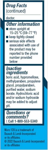 Vista 3 de Muro 128 Solución oftálmica de hipertonicidad de cloruro de sodio al 5%, de Bausch + Lomb, 0.5 onzas líquidas (paquete de 12)