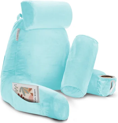 Vista 26 de Clara Clark - Almohada de lectura con espuma viscoelástica triturada, incluye 2 almohadas de soporte para el cuello y la zona lumbar, diseñada