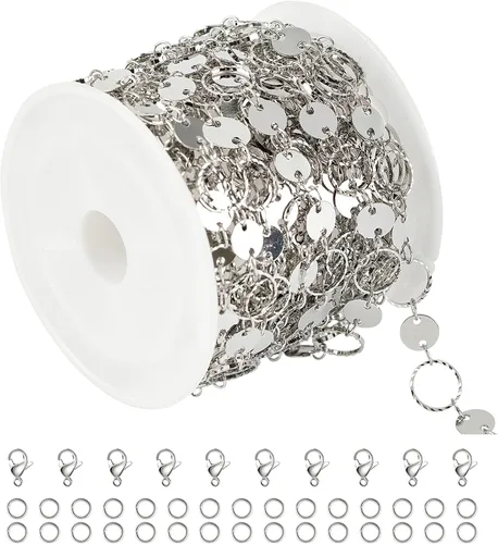 Vista 8 de YOUBEIYEE Cadena chapada en oro para hacer collares, pulseras, bricolaje, bola de corazón de latón, cadena de eslabones Rolo a granel con anillos