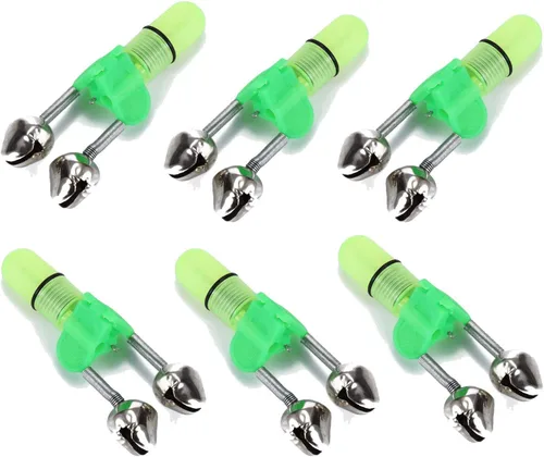 Campana de pesca y kit de luz nocturna, 20 unidades de alarma de cebo de mordedura de pescado con luz LED para pesca nocturna