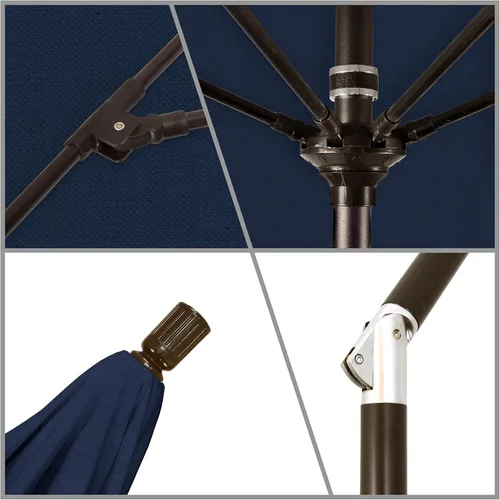 Vista 3 de California Umbrella paraguas de tela Olefin de 9 pies de fibra de vidrio de elevación basculante mercado de aluminio, paraguas con poste de bronce