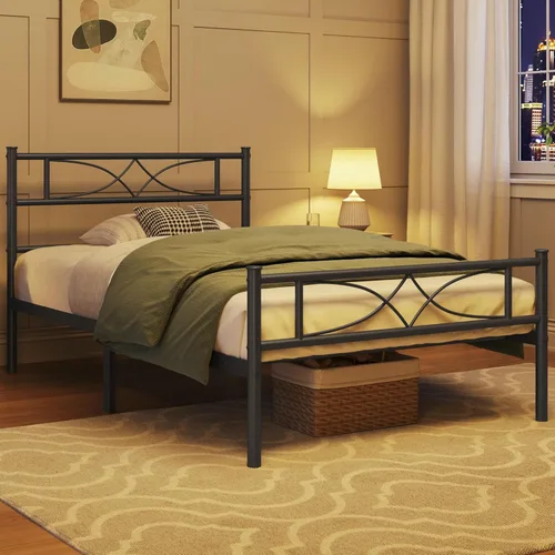 Vista 18 de Yaheetech Base de cama de metal individual, base de cama con plataforma, base de colchón con cabecera y estribo de diseño curvo, soporte resistente