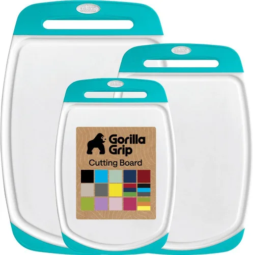 Vista 12 de La tabla para cortar original GORILLA GRIP (TM), antiderrapante, reversible para cortar y servir queso. Potente tecnología de agarre, sin BPA