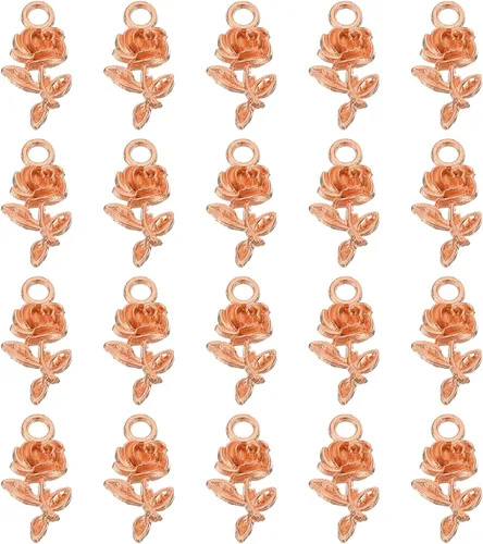 Vista 6 de PATIKIL 50 piezas de dijes de rosas Mini Rose Flower Pendant Charm Bulk Vintage Metal DIY para hacer joyas, pulseras, aretes, collares