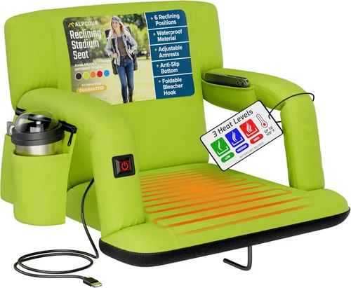 Vista 15 de Alpcour Asiento de Estadio Reclinable con Calefacción para Gradas – Silla Ancha para Gradas con Soporte para la Espalda y Cojín, Reposabrazos