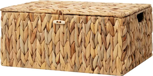 Vista 11 de StorageWorks Canastas de mimbre con tapa para organizar, canastas de almacenamiento de hierbas marinas para estantes, caja decorativa con asas