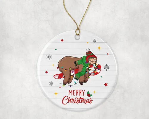 Merry Christmas Sloth Ornament, 2024 Christmas Ornament, Sloth Christmas Light Ornament, Kids Christmas Ornament, Animal Christmas Ornament Printed