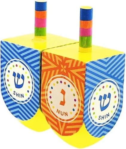 Vista 10 de The Dreidel Company Dreidels de madera pintados a mano extra grandes para Hanukkah, diseño de estrella azul y blanca, paquete de 2