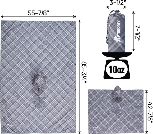 Vista 4 de PTEROMY Poncho de lluvia con capucha para adultos con bolsillo, impermeable, ligero, unisex, para senderismo, camping, emergencia