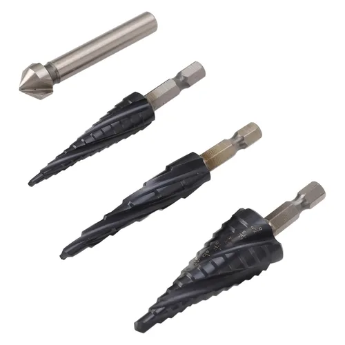 Vista 6 de M35 Cobalt Step Drill Bit Set, 4 Spiral Flute Step Bits with 1/4 Inch Shank, Multi Functional Step Bit for Metal Wood Plastic, Includes 3 Step Bits