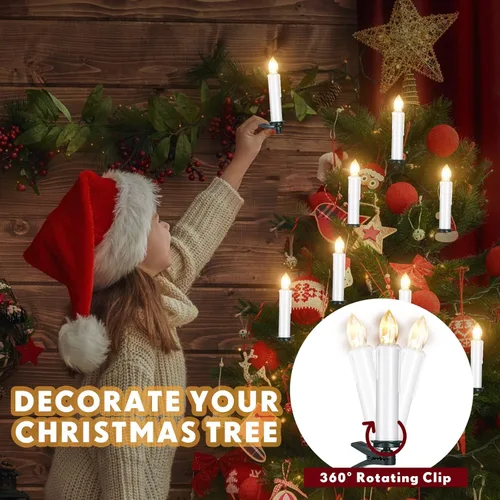Vista 5 de 48 velas LED para árbol de Navidad con clips, sin llama, velas de Navidad, funcionan con pilas, luces parpadeantes para ventana, con temporizador