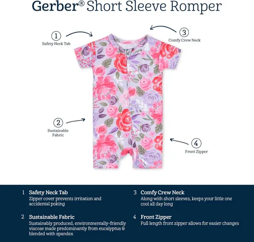 Vista 5 de Gerber Mameluco unisex de manga corta suave para bebé con viscosa fabricado con eucalipto