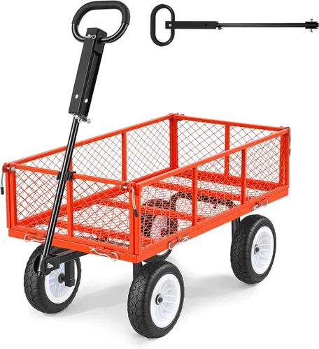 Vista 21 de VEVOR Carrito de jardín de acero de 900 libras, mango 2 en 1, carro de jardín extraíble resistente con neumáticos libres de 10 pulgadas, carrito