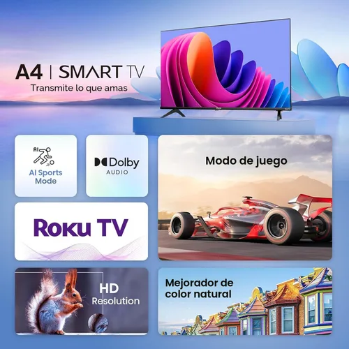 Vista 4 de Hisense Serie A4 32A4HNR - Smart Roku TV HD 720p de 32 pulgadas con compatibilidad Alexa - Audio Dolby, diseño de bisel delgado, Asistente de Google