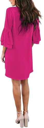 Vista 3 de BELONGSCI vestido recto corto para mujer diseño dulce y lindo con cuello en V y mangas acampanadas