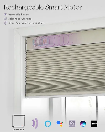 Vista 5 de Graywind Persianas celulares inteligentes personalizadas compatibles con Alexa Google, opacas, recargables, motorizadas, de 5/8 pulgadas, diseño