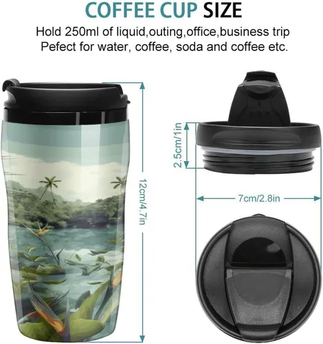 Vista 2 de Tropical Landscape Coffee Cup Hot Coffee Travel Mug Reusable Iced Coffee Cups Double Heat Insulation Coffee Mug with Leak-Proof Lid Stylish Travel