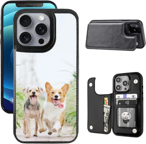 Funda tipo cartera personalizada para iPhone 16/15/11/12/13/XR/X/XS SE Pro Max Mini con soporte para tarjetas, texto de imagen personalizada, a